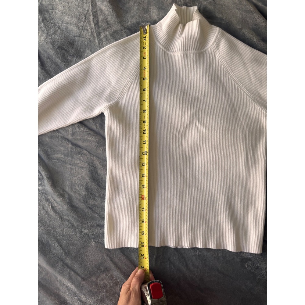 Laura Ashley White Ribbed Cotton Mock Neck Sweater Raglan Sleeve Medium - Picture 4 of 5
